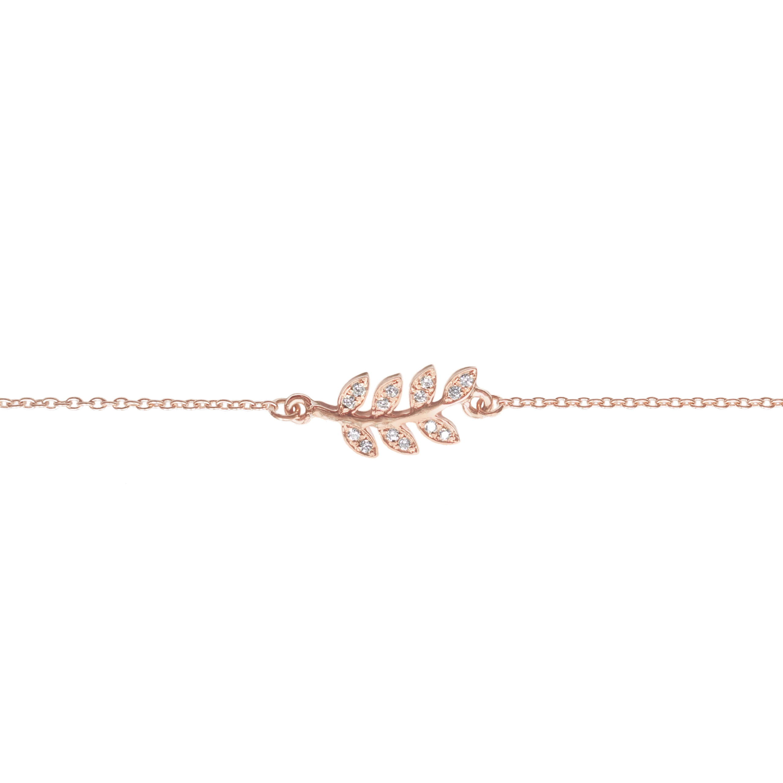 bracelet en or rose et diamants, cadeau idéal pour un anniversaire, un naissance ou des fiançailles feuille d'acacia est le symbole de la Franc maçonnerie.