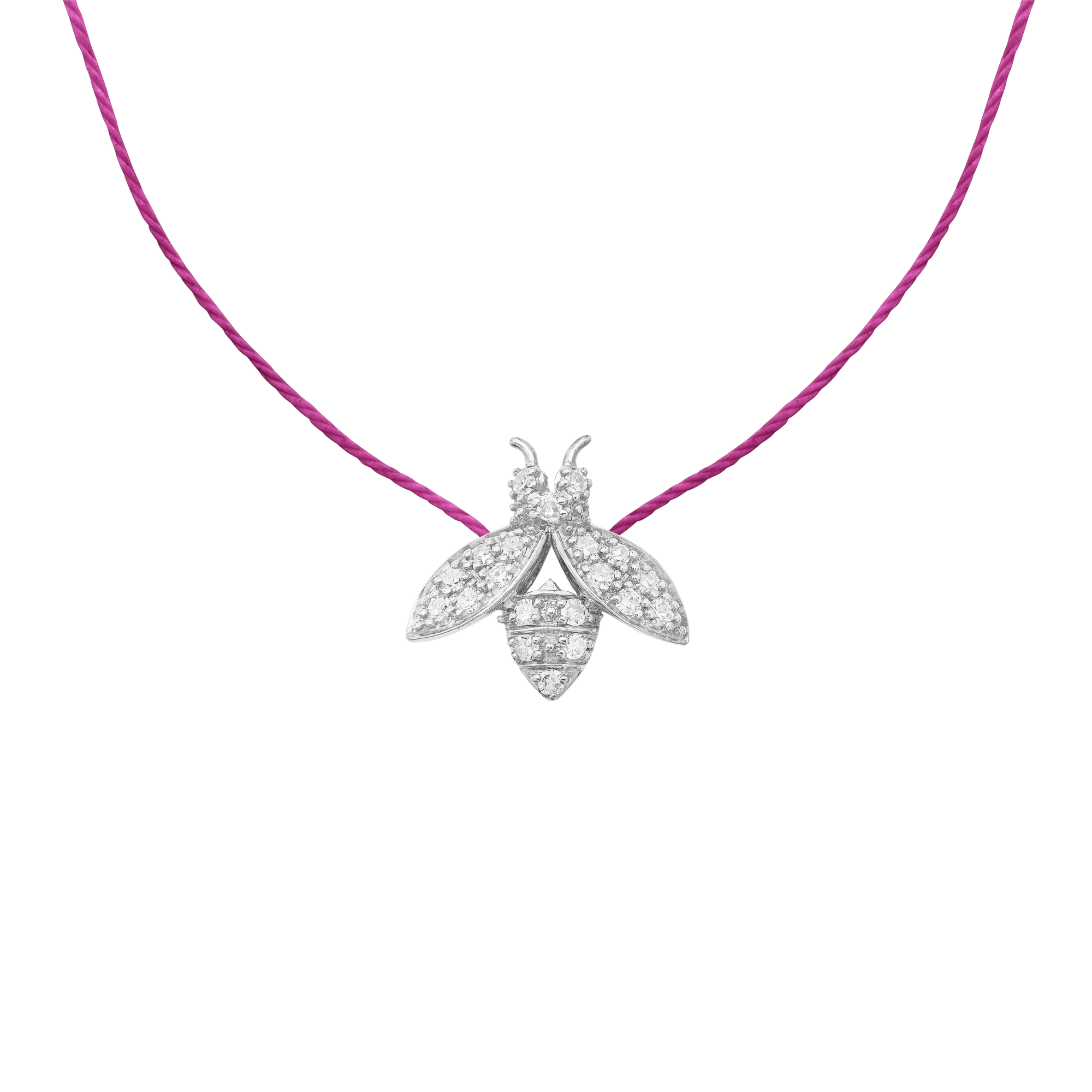 Collier abeille en diamants sur fil cordon de couleur est un bijou abordable, accessible et pas cher pour femme et un cadeau original de noël, d'anniversaire, d'amour ou d'amitié idéal. Fabriqué en France.