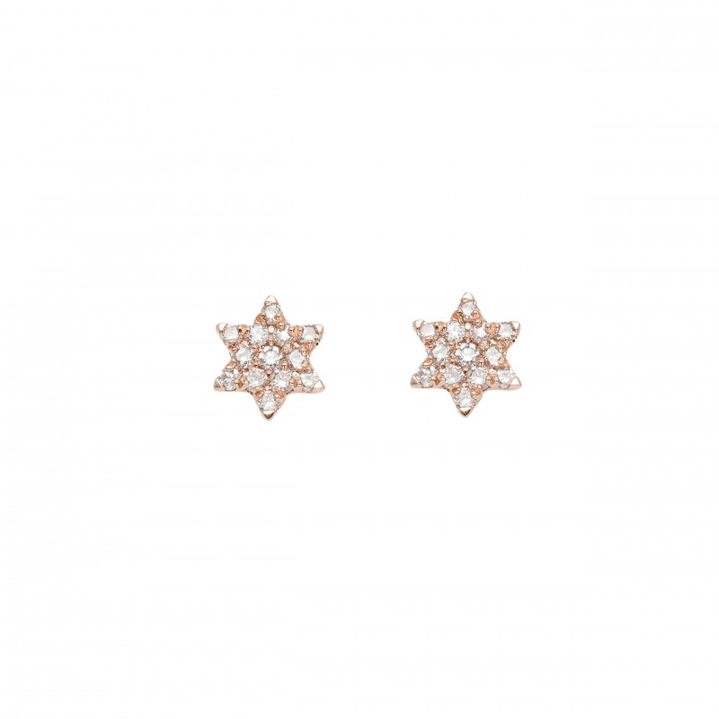 Boucles d'oreilles puces étoiles en diamants et or rose fabriqué en France est un bijou piercing magen David pour femmes. C'est un cadeau idéal pour Noël, anniversaire, mariage ou naissance.