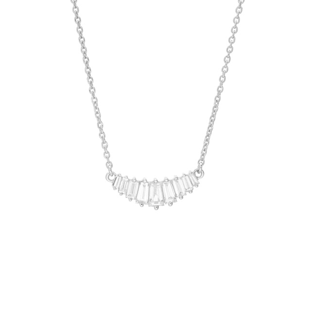 Ce collier chic et tendance en or blanc et ses diamants baguette prisé par les stars et célébrités. Ce bijou de joaillerie fine made in France est un cadeau idéal pour une femme.