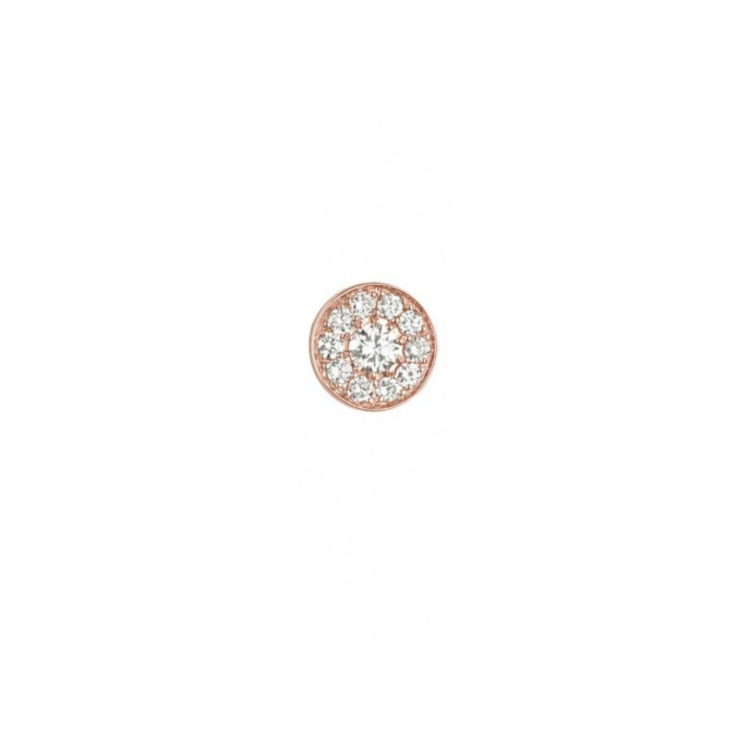 Mono boucle d'oreille ronde en or rose et diamants pour femmes. Ce bijou de joaillerie fine fabriqué en France est prisé par les stars et célébrités et est idéal en cadeau de Noël, d'anniversaire, d'amitié ou d'amour.