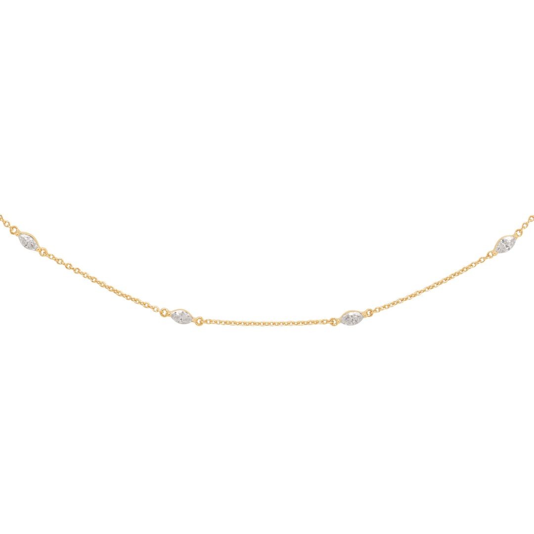 Collier pour femme en or jaune et diamants taille marquise de luxe, élégant et raffiné. Marque de Joaillerie fine de luxe moderne et tendance. Cadeau de noël, d'anniversaire et de mariage idéal