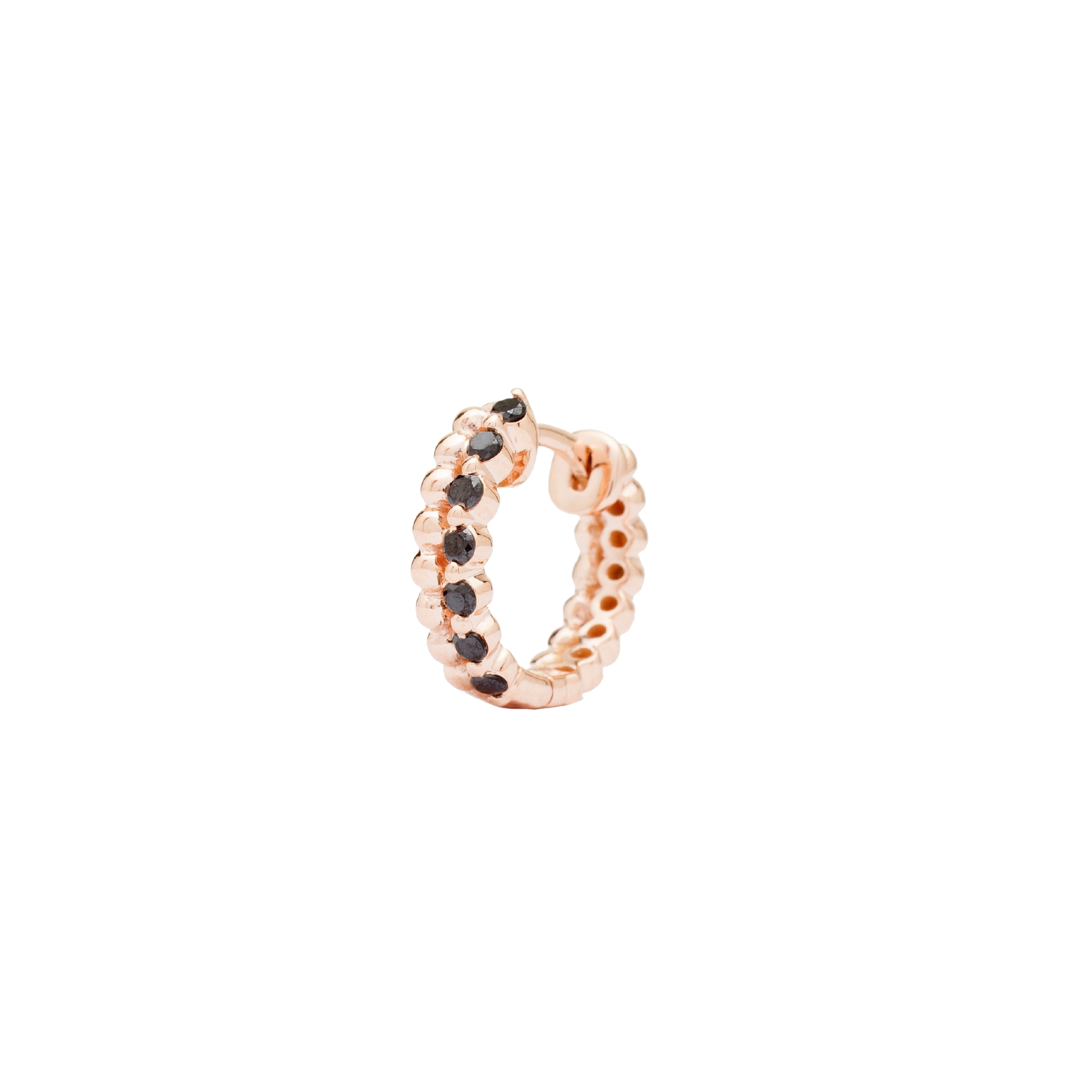 Mono boucle d'oreille anneau créole en or rose et diamants noirs made in France, bijou tendance rock pour femmes, idéal pour piercing.