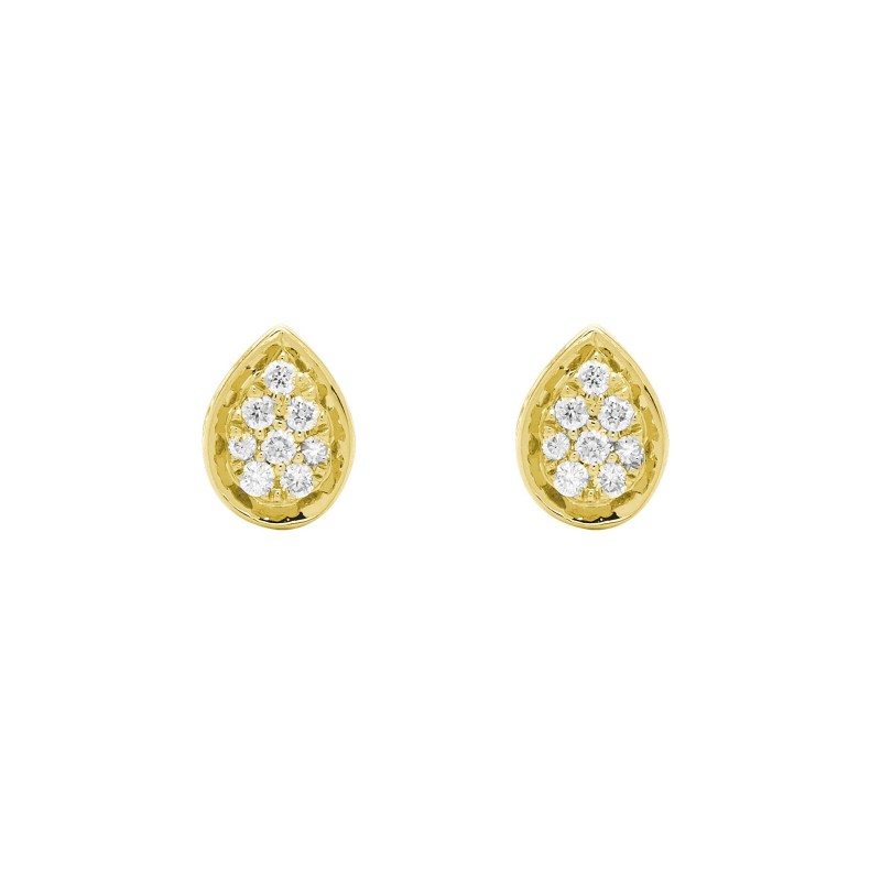 Boucles d'oreilles puces en diamants forme poire et or jaune fabriqué en France bijou chic pour femmes, cadeau idéal pour anniversaire, mariage ou naissance.
