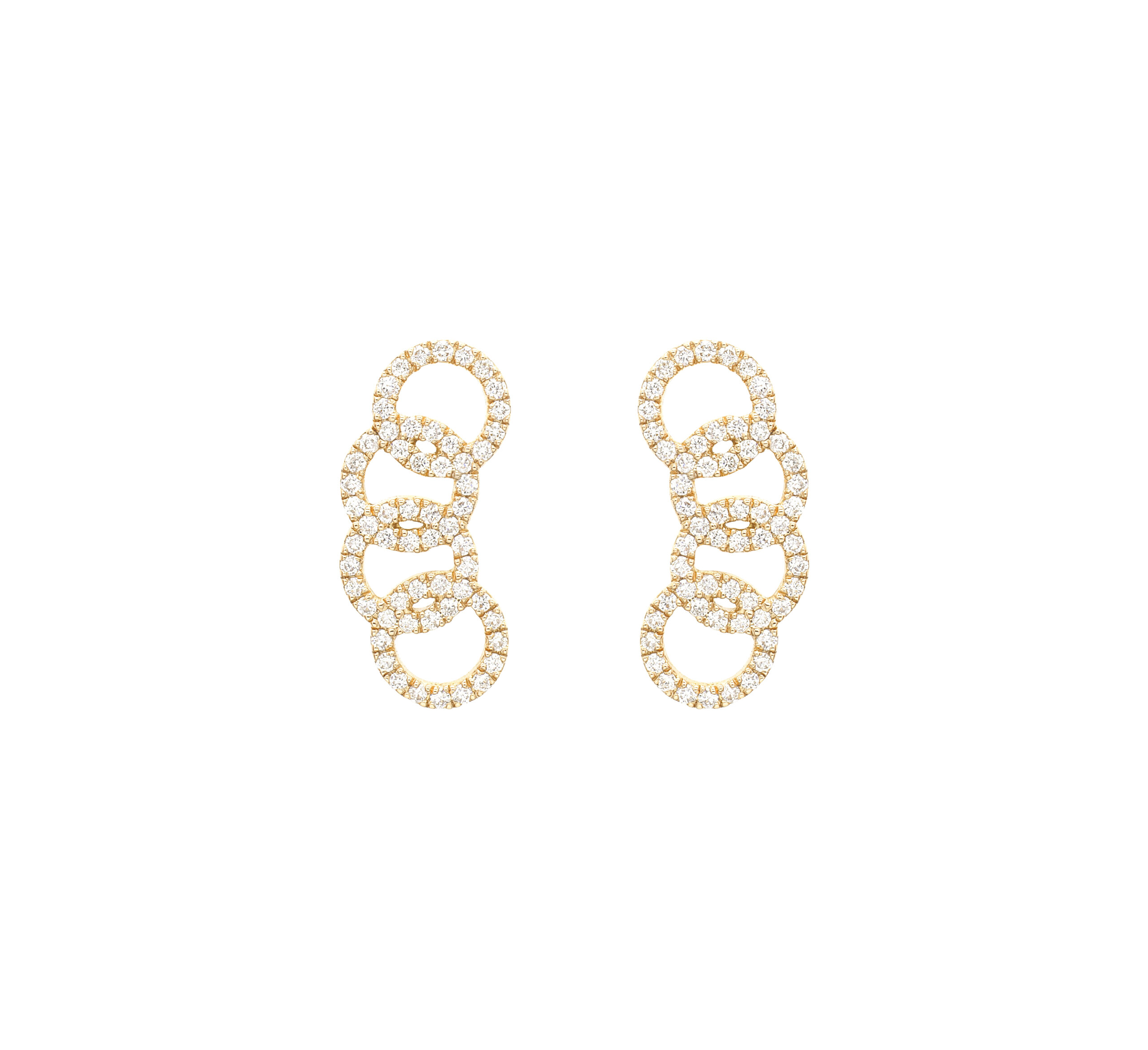 Boucles d'oreilles montantes en or jaune et diamants made in France, bijoux cadeaux tendances rock pour femmes.