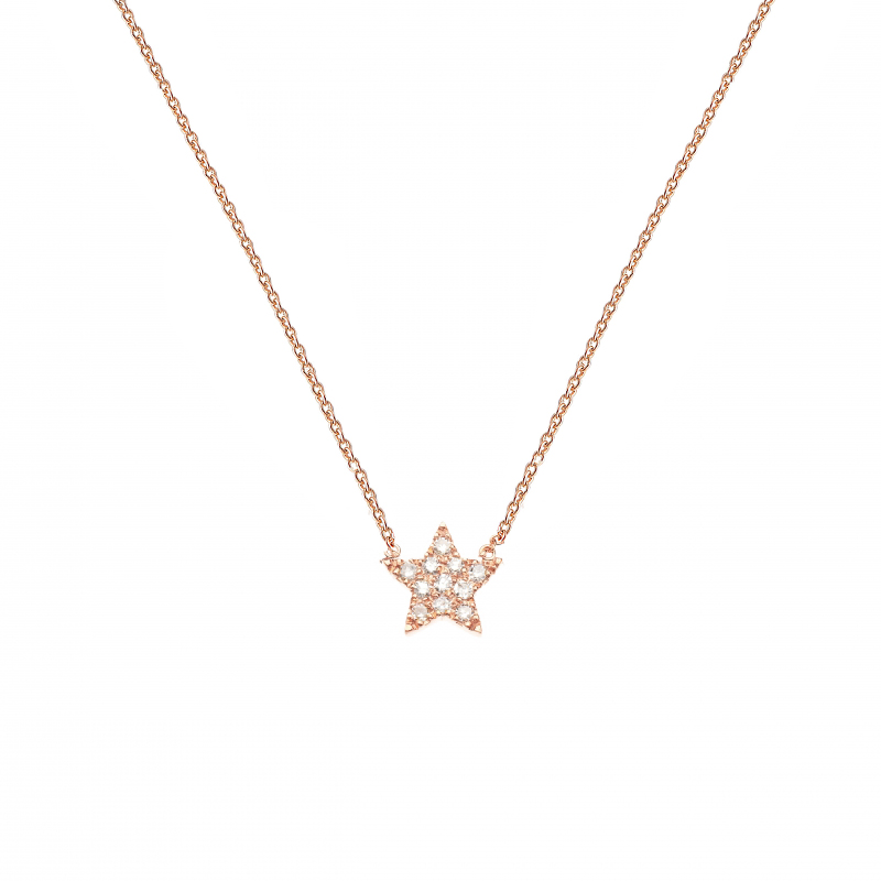 Ce collier étoile de diamants en or rose tendance, à superposer ou à accumuler est prisé par les stars et célébrités. Ce bijou de joaillerie fine pour femme fabriqué en France est le cadeau d'anniversaire, d'amour ou d'amitié idéal.