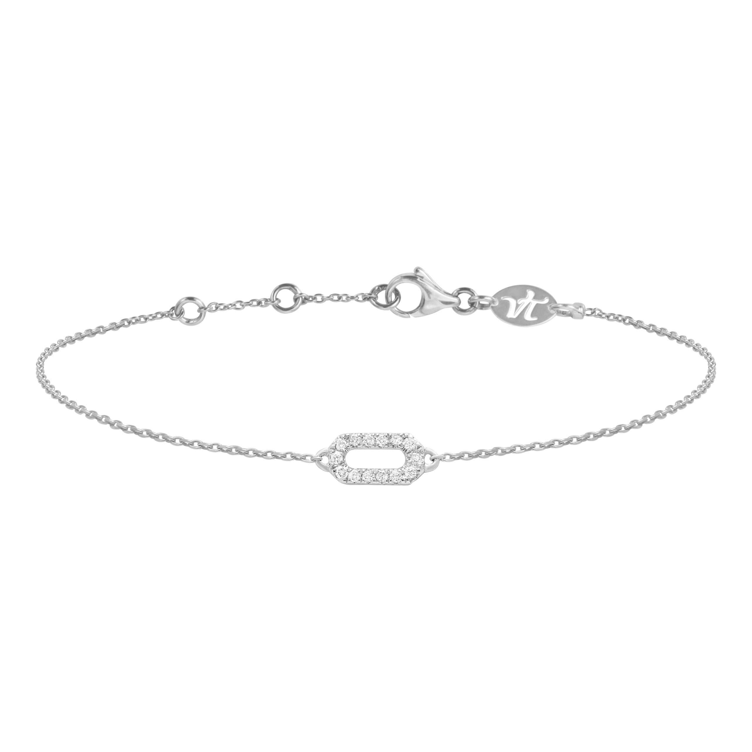 Bracelet chaine en or blanc et diamants tendance à superposer ou à accumuler, prisé par les stars et célébrités. Ce bijou de joaillerie fine pour femme fabriqué en France est le cadeau de noël, d'anniversaire, d'amour ou d'amitié idéal.