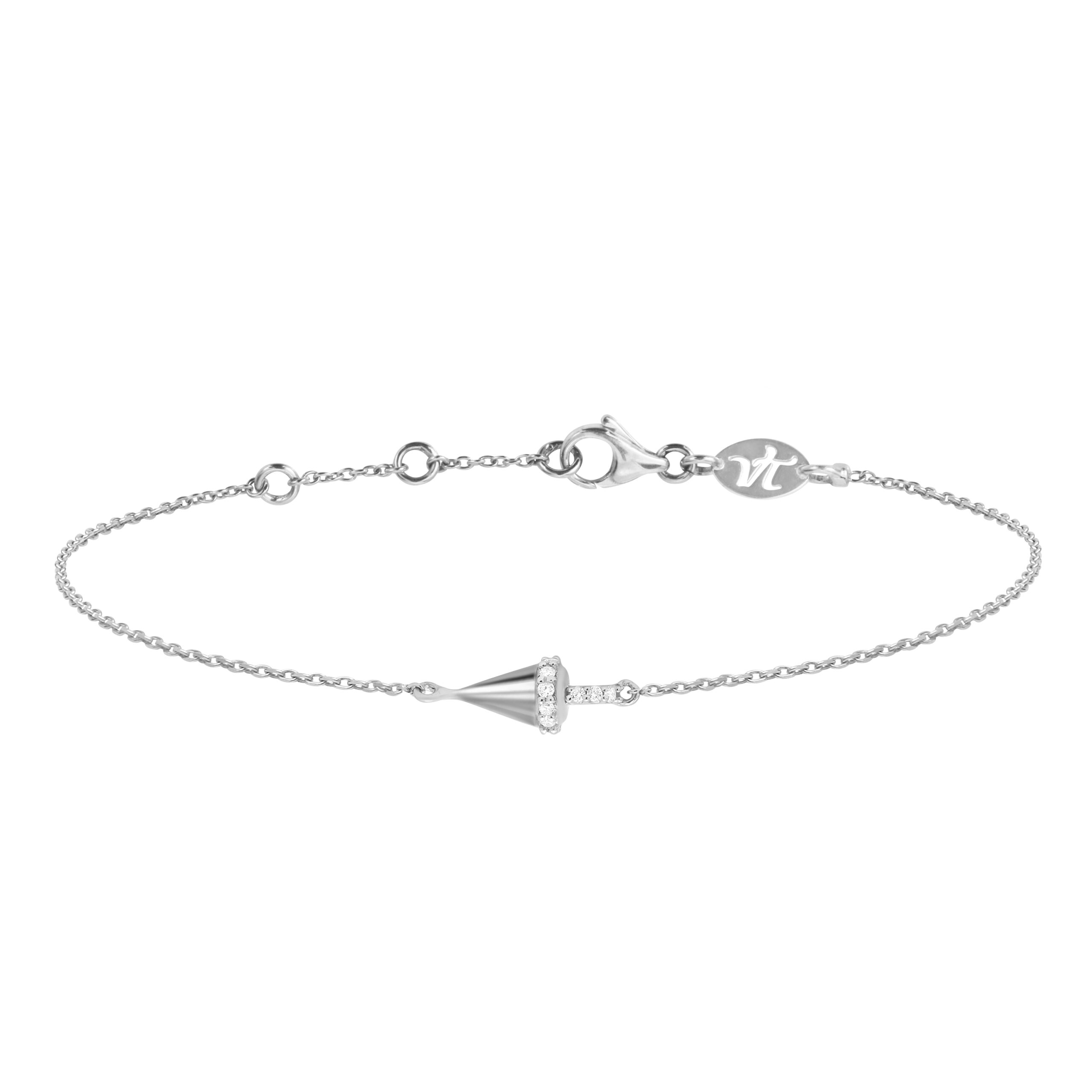 Bracelet pendule en or blanc et diamants. Marque de Joaillerie fine de luxe mode et tendance. Bijou cône rock et moderne pour femme. Cadeau de noël, d'anniversaire et de mariage idéal.