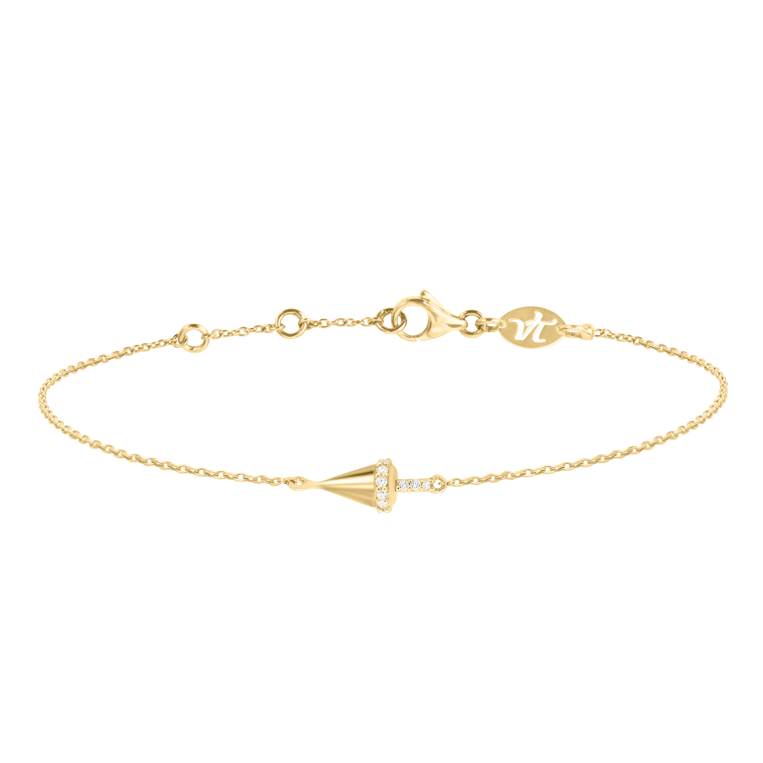 Bracelet pendule en or jaune et diamants. Bijou de luxe moderne et rock fabriqué en France. Marque de joaillerie fine portée par les célébrités. Cadeau de noël ou d'anniversaire idéal.