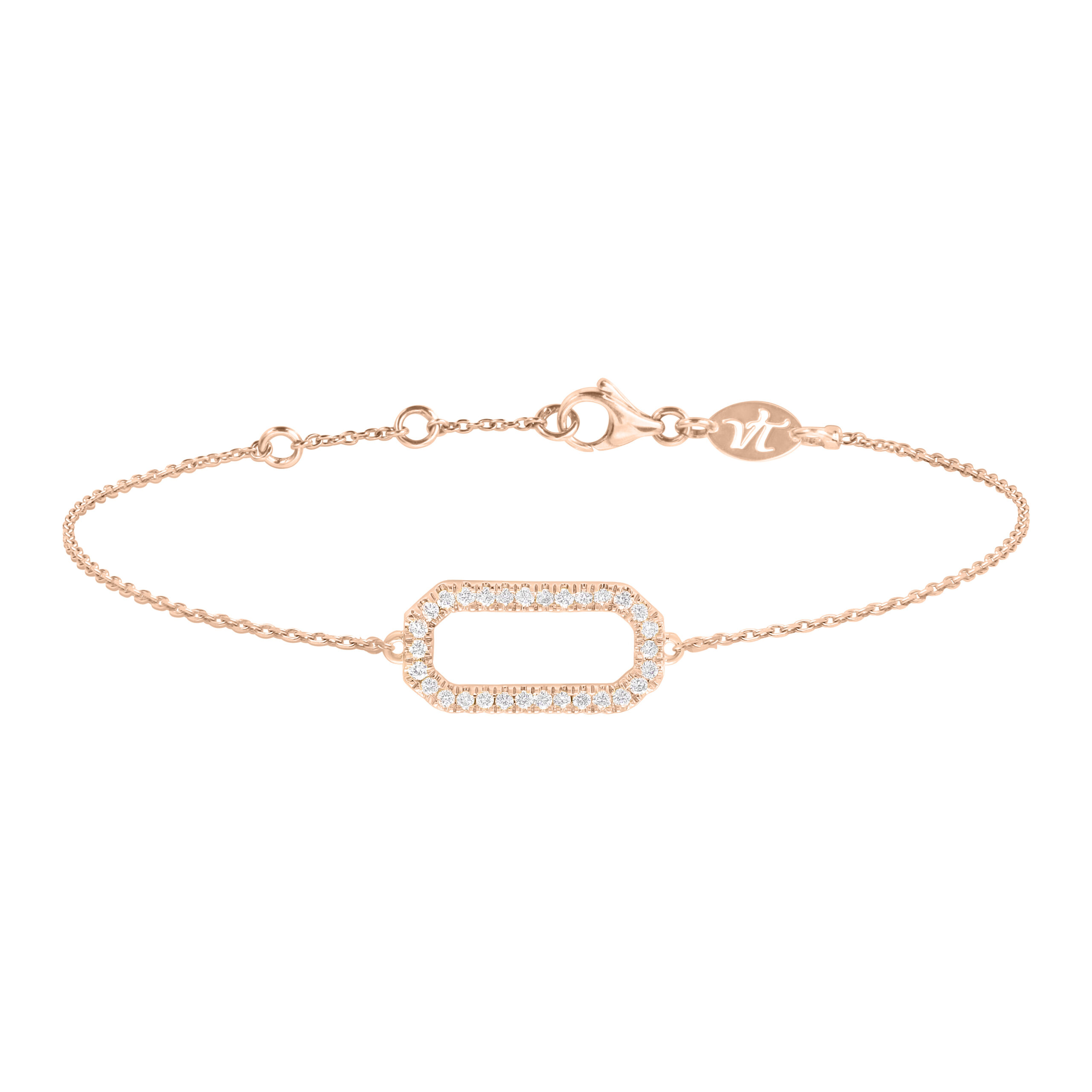 Bracelet en or rose et diamants. Bijoux modernes et raffinés fabriqués en France. Marque de joaillerie fine portée par les célébrités. Cadeau de noël, d'anniversaire ou de mariage idéal.