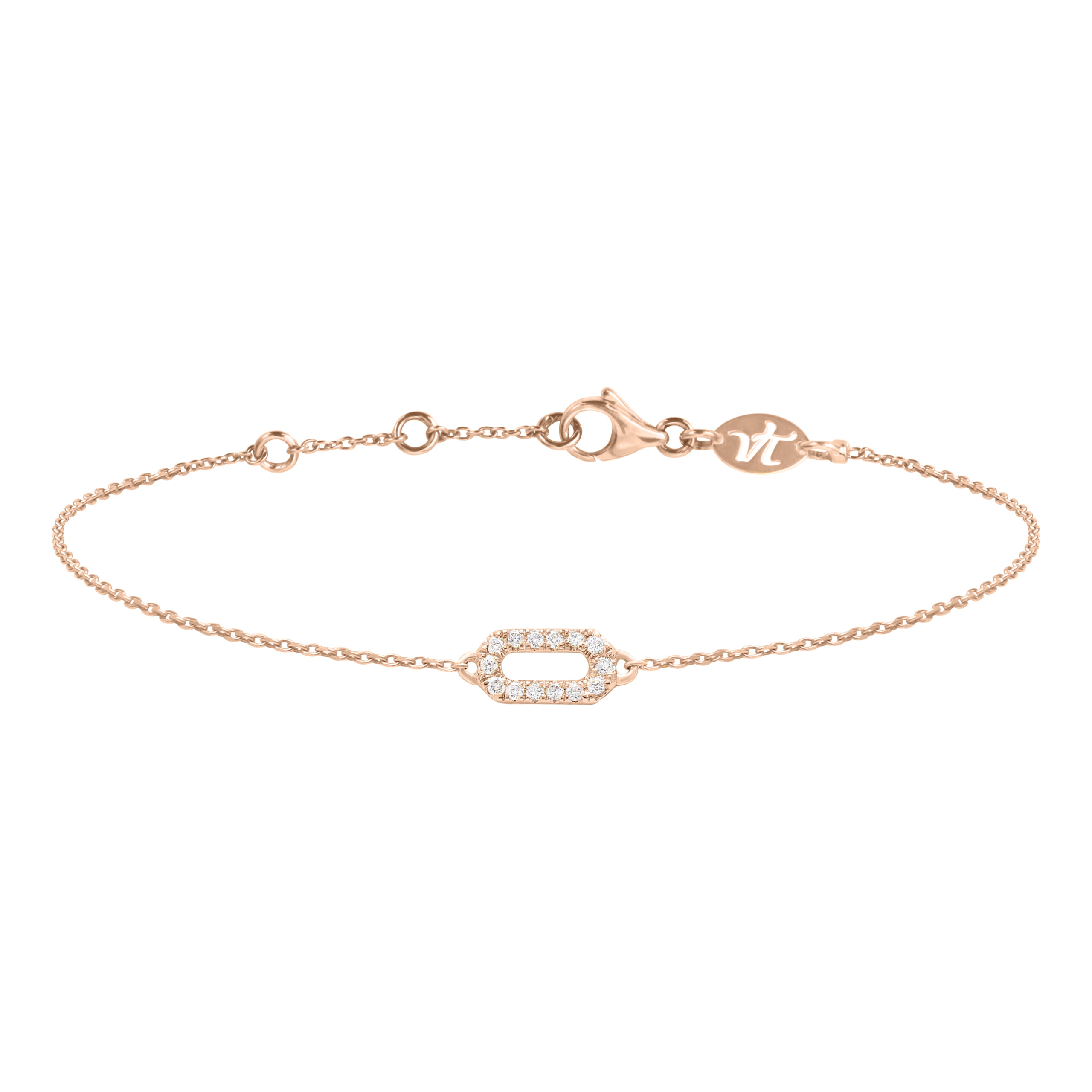 Bracelet chaine en or rose et diamants tendance à superposer ou à accumuler, prisé par les stars et célébrités. Ce bijou de joaillerie fine pour femme fabriqué en France est le cadeau de noël, d'anniversaire, d'amour ou d'amitié idéal.