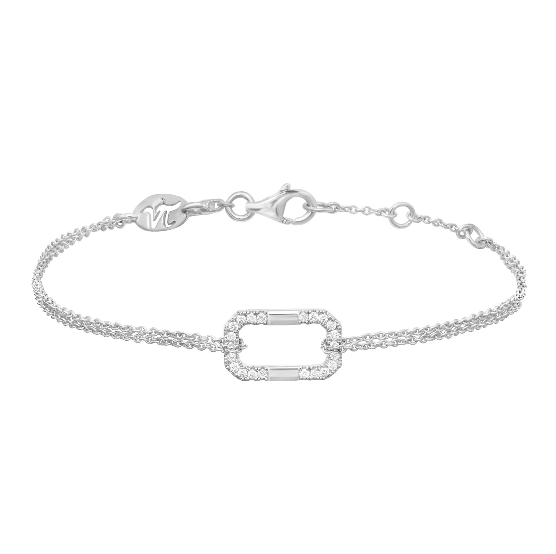 Bracelet en or blanc double chaîne et diamants élégant et raffiné. Marque de Joaillerie fine de luxe mode et tendance. Bijou moderne pour femme. Cadeau de noël, d'anniversaire et de mariage idéal. Fabriqué en France.