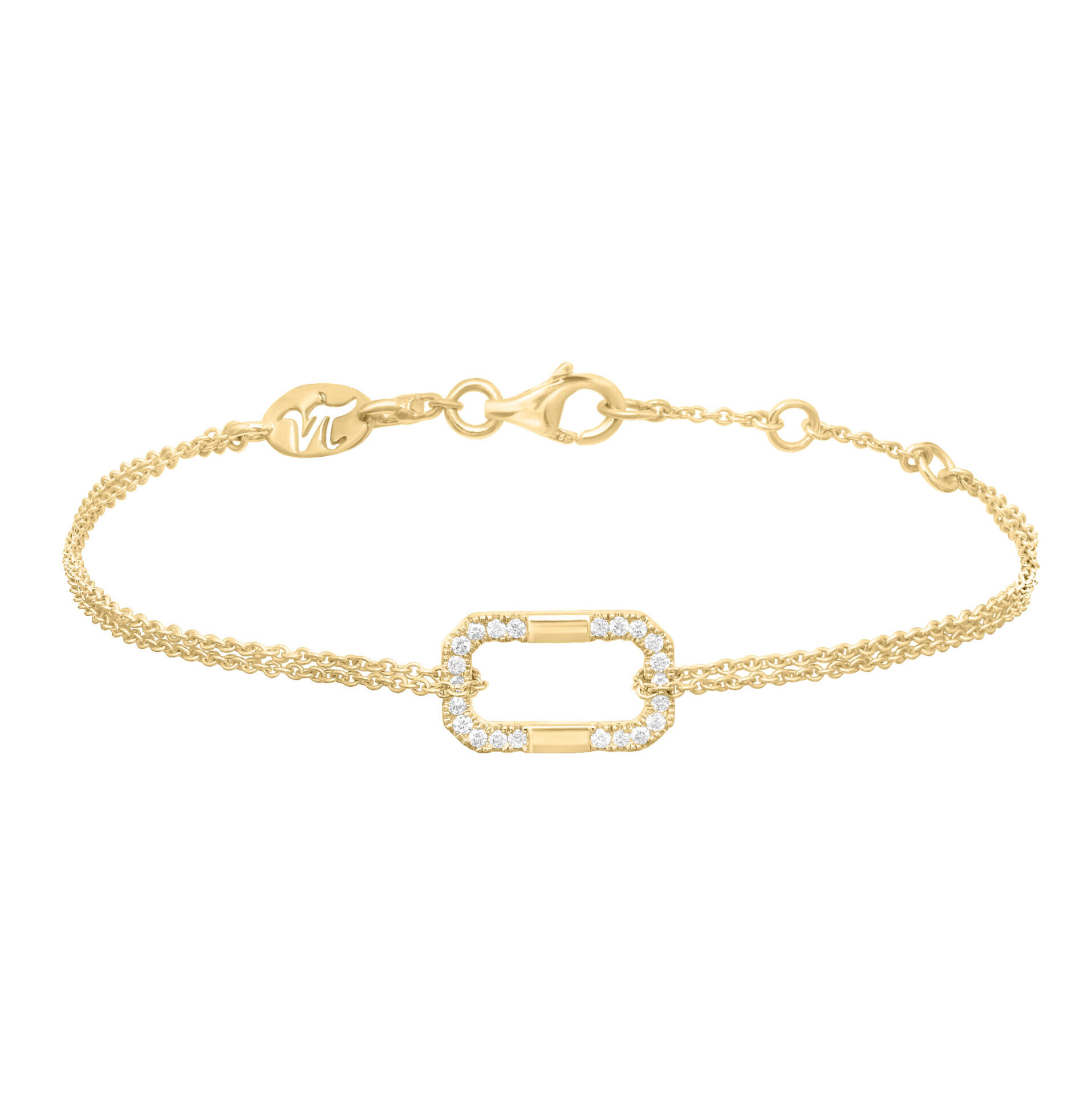 Bracelet en or jaune double chaîne et diamants élégant et raffiné. Marque de Joaillerie fine de luxe mode et tendance. Bijou moderne pour femme. Cadeau de noël, d'anniversaire et de mariage idéal. Fabriqué en France.