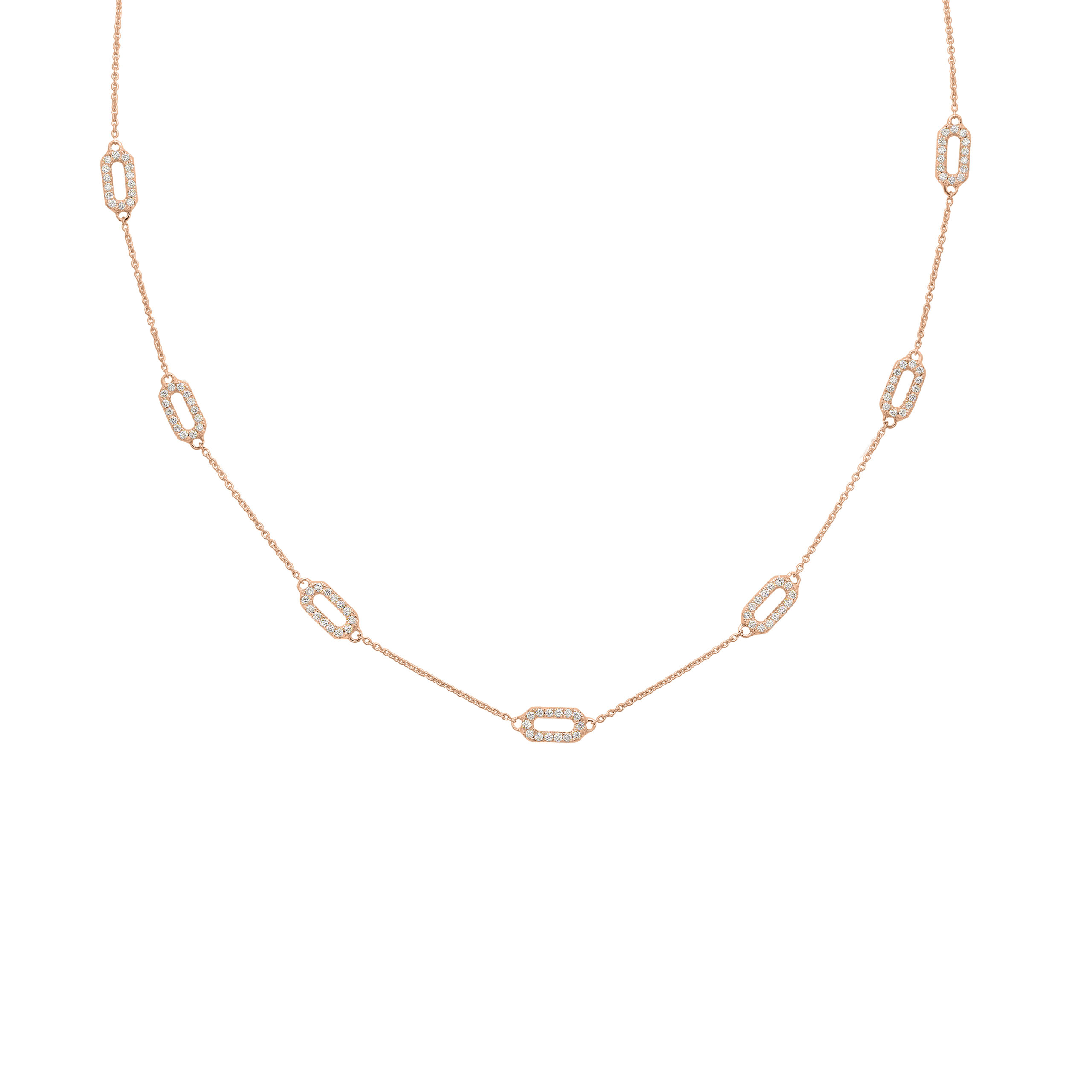 Collier de prestige en or rose et diamants élégant et raffiné. Marque de Joaillerie fine de luxe moderne. Cadeau de noël, d'anniversaire et de mariage idéal.