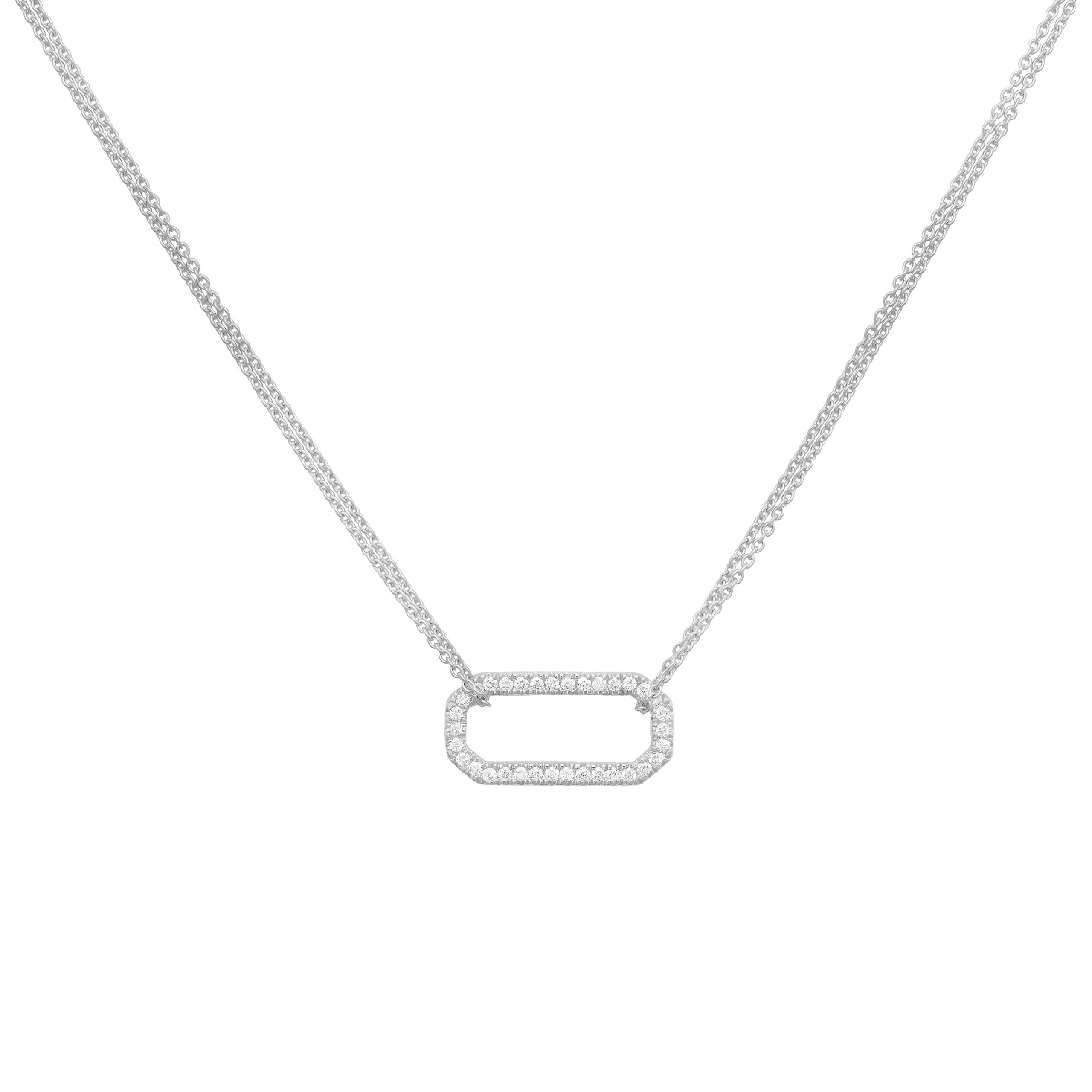 Collier en or blanc et diamants double chaine. Bijoux modernes et raffinés fabriqués en France. Marque de joaillerie fine portée par les célébrités. Idéal en cadeau de noël.